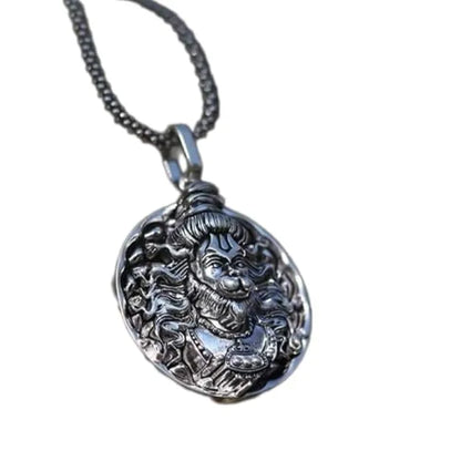 Engraved Hanuman Ji Oxidised Silver Pendant (FREE Silver Chain)